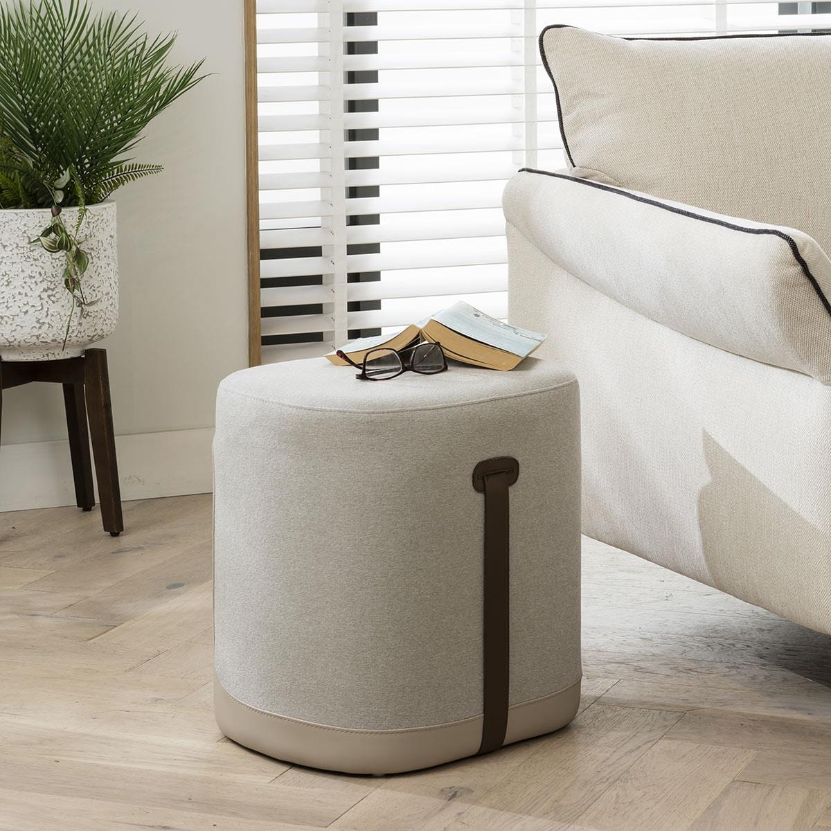 Quatropi Modern Footstool Soft-touch Fabric & Faux Leather Grey