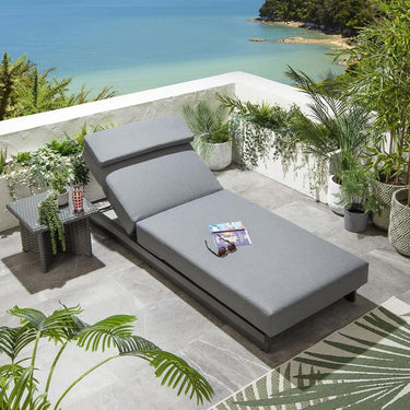 Quatropi Modern Garden Cushioned Sun Lounger Outdoor Aluminium Grey 200x78cm
