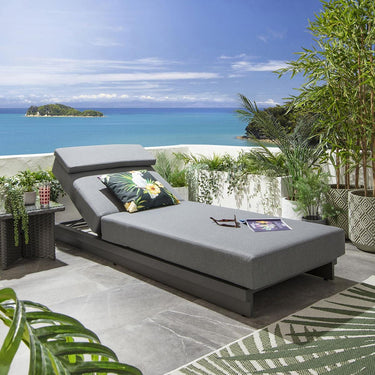 Quatropi Modern Garden Cushioned Sun Lounger Outdoor Aluminium Grey 200x78cm