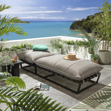 Quatropi Modern Garden Cushioned Sun Lounger Premium Outdoor Patio Beige