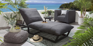 Quatropi Modern Garden Cushioned Sun Lounger Premium Outdoor Patio Grey