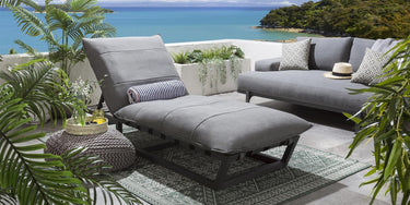 Quatropi Modern Garden Cushioned Sun Lounger Premium Outdoor Patio Grey