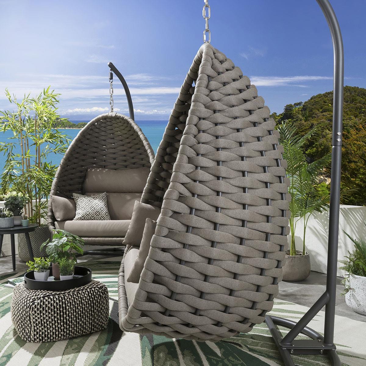 Egg Shell Rope Modern Garden Hanging Egg Chair Natural Beige Premium Outdoor Rope ...