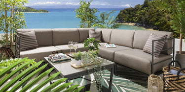 Quatropi Modern Garden L-Shape Corner Sofa 4 Seat Outdoor Patio Beige Aluminium