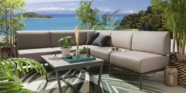Quatropi Modern Garden L-Shape Corner Sofa 4 Seat Outdoor Patio Beige Aluminium