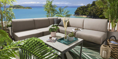 Quatropi Modern Garden L-Shape Corner Sofa 4 Seat Outdoor Patio Beige Aluminium