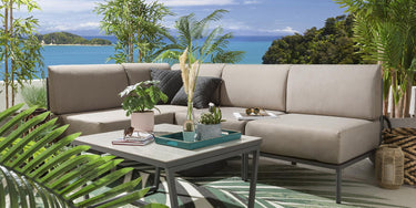 Quatropi Modern Garden L-Shape Corner Sofa 4 Seat Outdoor Patio Beige Aluminium