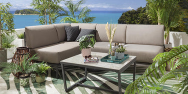 Quatropi Modern Garden L-Shape Corner Sofa 4 Seat Outdoor Patio Beige Aluminium