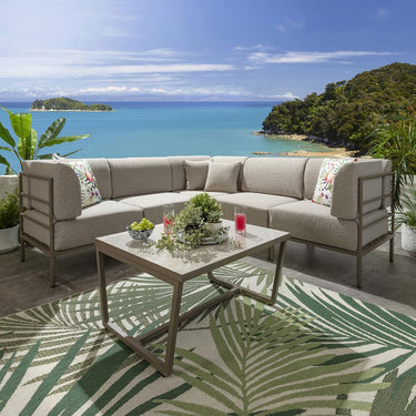 Quatropi Modern Garden L-Shape Corner Sofa 4 Seat Outdoor Patio Cream Aluminium