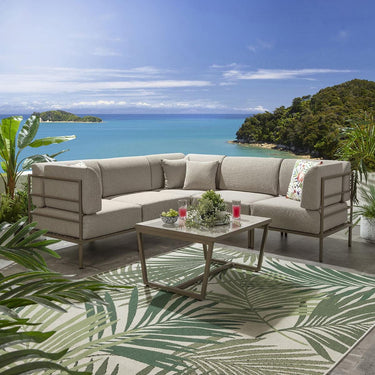 Quatropi Modern Garden L-Shape Corner Sofa 4 Seat Outdoor Patio Cream Aluminium