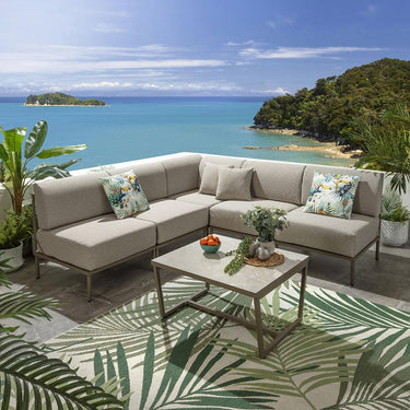 Quatropi Modern Garden L-Shape Corner Sofa 4 Seat Outdoor Patio Cream Aluminium