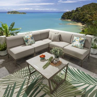 Quatropi Modern Garden L-Shape Corner Sofa 4 Seat Outdoor Patio Cream Aluminium