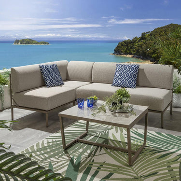 Quatropi Modern Garden L-Shape Corner Sofa 4 Seat Outdoor Patio Cream Aluminium