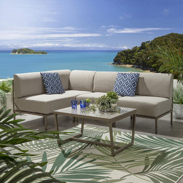 Quatropi Modern Garden L-Shape Corner Sofa 4 Seat Outdoor Patio Cream Aluminium