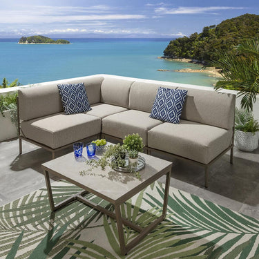 Quatropi Modern Garden L-Shape Corner Sofa 4 Seat Outdoor Patio Cream Aluminium