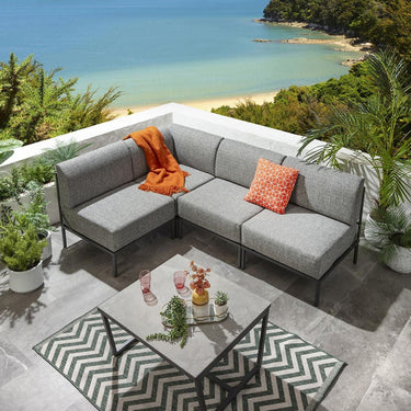 Quatropi Modern Garden L-Shape Corner Sofa 4 Seat Outdoor Patio Grey Aluminium