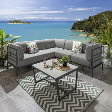 Quatropi Modern Garden L-Shape Corner Sofa 4 Seat Outdoor Patio Grey Aluminium