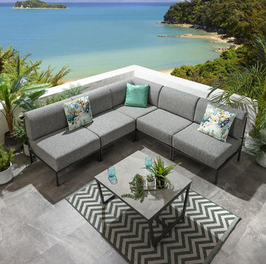 Quatropi Modern Garden L-Shape Corner Sofa 4 Seat Outdoor Patio Grey Aluminium