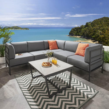 Quatropi Modern Garden L-Shape Corner Sofa 4 Seat Outdoor Patio Grey Aluminium