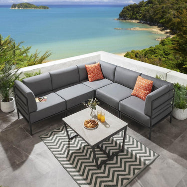 Quatropi Modern Garden L-Shape Corner Sofa 4 Seat Outdoor Patio Grey Aluminium