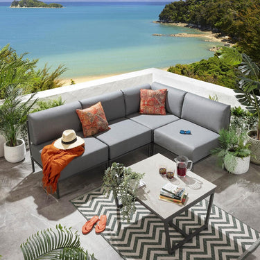 Quatropi Modern Garden L-Shape Corner Sofa 4 Seat Outdoor Patio Grey Aluminium