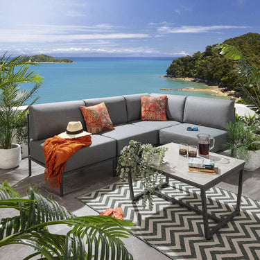 Quatropi Modern Garden L-Shape Corner Sofa 4 Seat Outdoor Patio Grey Aluminium