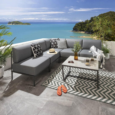 Quatropi Modern Garden L-Shape Corner Sofa 4 Seat Outdoor Patio Grey Aluminium L6