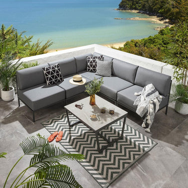 Quatropi Modern Garden L-Shape Corner Sofa 4 Seat Outdoor Patio Grey Aluminium L6