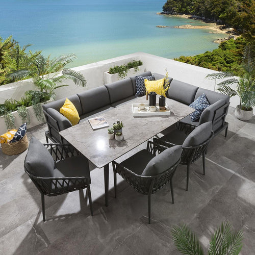 Ada 8-Seater Ceramic Aluminium Outdoor Garden Bench Dining Set Grey L4