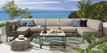Quatropi Modern Garden U-Shape Corner Sofa 6 Seat Outdoor Patio Beige Aluminium