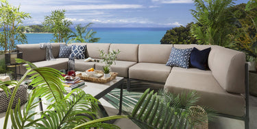 Quatropi Modern Garden U-Shape Corner Sofa 6 Seat Outdoor Patio Beige Aluminium