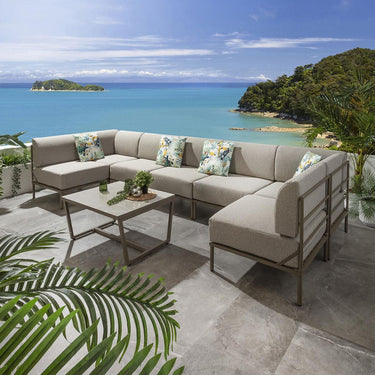 Quatropi Modern Garden U-Shape Corner Sofa 6 Seat Outdoor Patio Cream Aluminium