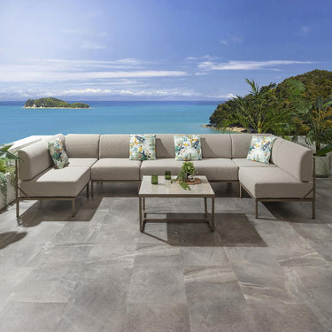 Quatropi Modern Garden U-Shape Corner Sofa 6 Seat Outdoor Patio Cream Aluminium