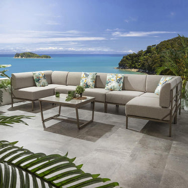 Quatropi Modern Garden U-Shape Corner Sofa 6 Seat Outdoor Patio Cream Aluminium