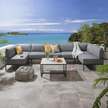 Quatropi Modern Garden U-Shape Corner Sofa 6 Seat Outdoor Patio Grey Aluminium