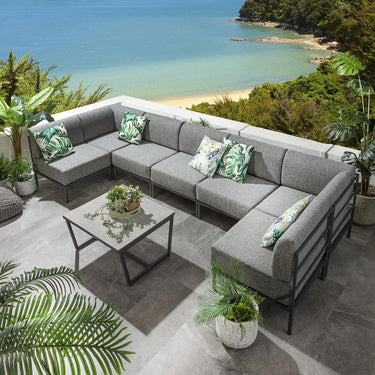 Quatropi Modern Garden U-Shape Corner Sofa 6 Seat Outdoor Patio Grey Aluminium