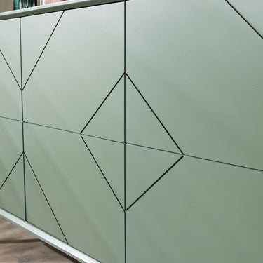 Quatropi Modern Geometric Console Sideboard Display Unit Green Gold Legs 165cm