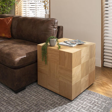 Quatropi Modern Geometric Wooden Square Bedside End Lamp Side Table 55x55cm