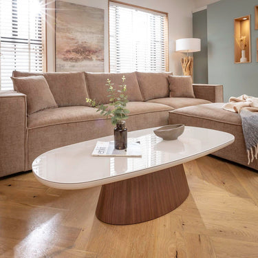 Quatropi Modern Glass Coffee Table Matte White Walnut 140x60cm