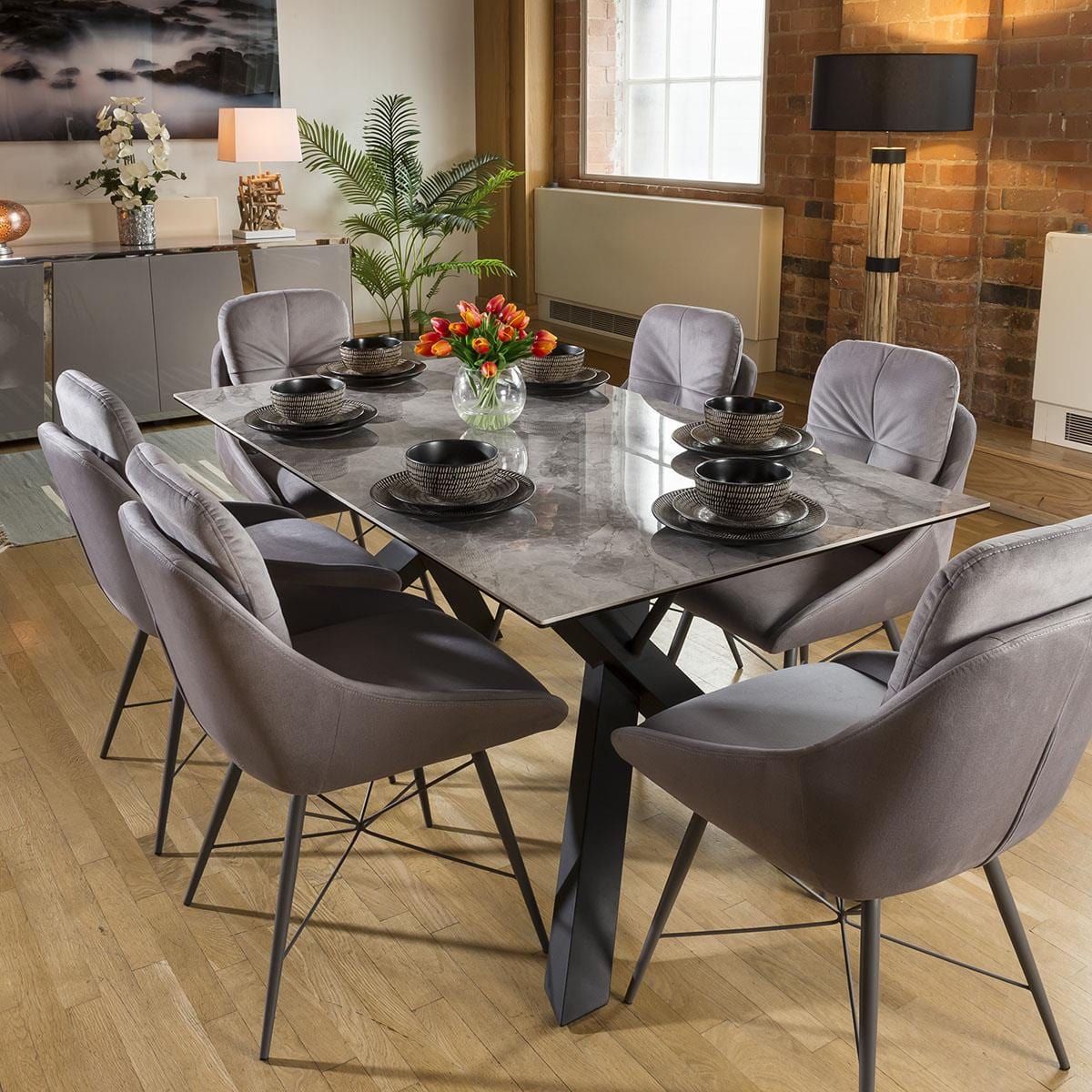 Dark Grey Ceramic Dining Table Imperia 160cm Extending Dining