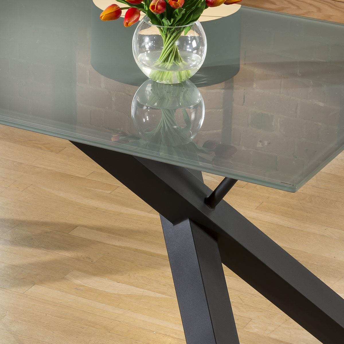 Quatropi Modern Grey Glass 1600 x 900 Dining Table Black Powder Coated Legs