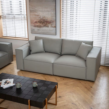 Quatropi Modern Grey Leather 2 Seater and 3 Seater Sofa Settee Couch Set