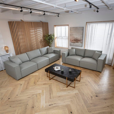 Quatropi Modern Grey Leather 2 Seater and 3 Seater Sofa Settee Couch Set
