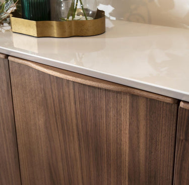Quatropi Modern High Gloss White Sideboard Mid Century Buffet Walnut Wood 180cm