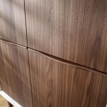Quatropi Modern High Gloss White Tall Sideboard Cabinet Walnut Wood 100x140cm