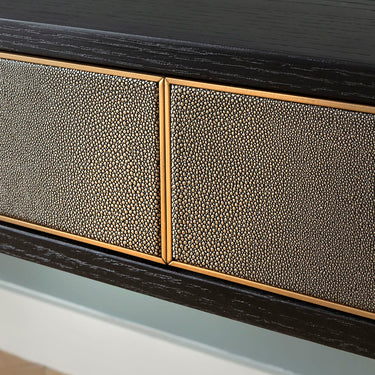 Quatropi Modern Home Office Shagreen Desk with Storage Drawers Black Brass 168cm
