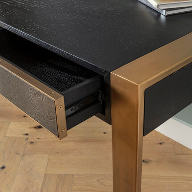 Quatropi Modern Home Office Shagreen Desk with Storage Drawers Black Brass 168cm