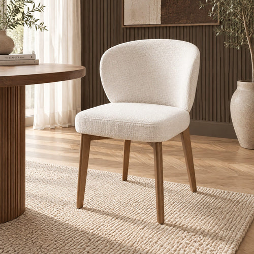 Quatropi Modern Hopsack Fabric Kitchen Dining Room Chair Cream Gold Wood