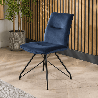 Quatropi Modern Industrial Navy Blue Velvet Fabric Kitchen Dining Room Chair Metal Legs