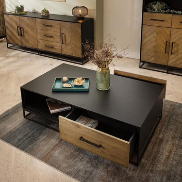 Quatropi Modern Industrial Solid Wood Living Room Coffee Table Black 140x90cm